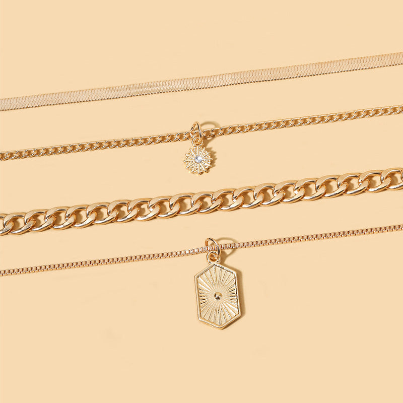 Sun-shaped decorative women?s multi-layer collarbone chain
