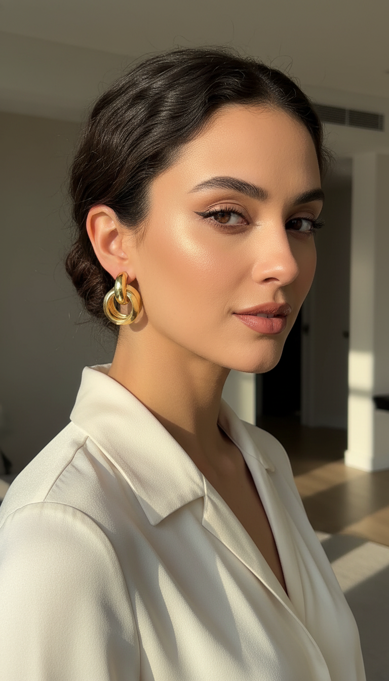 Gold Geometric Earrings with Pearl Accents