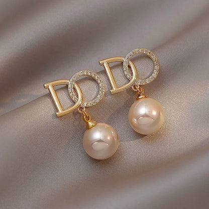 Gold Geometric Earrings with Pearl Accents