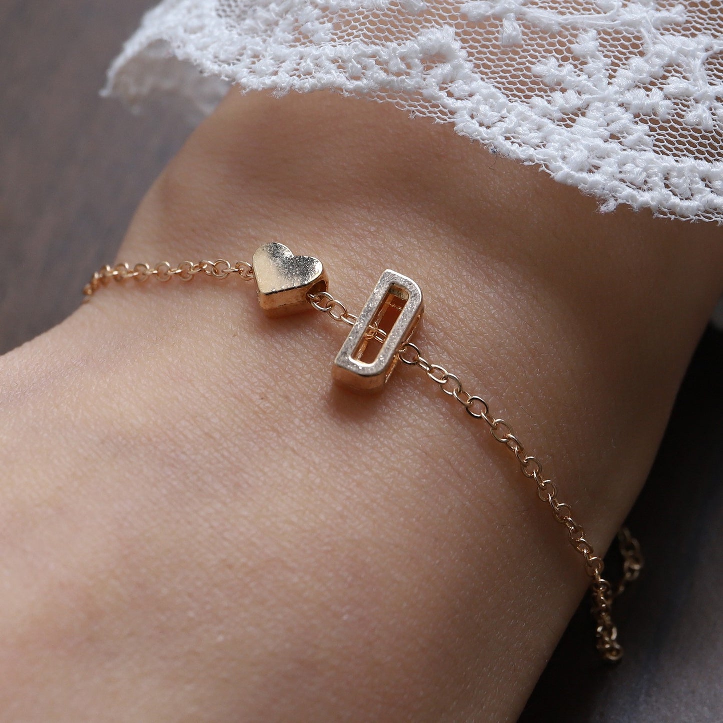 Heart Letter Necklace and Bracelet Set