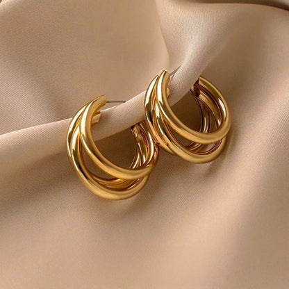 Gold Geometric Earrings with Pearl Accents