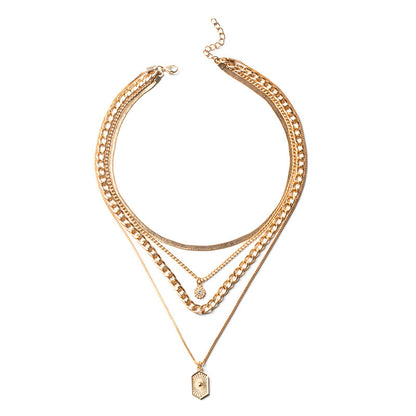 Sun-shaped decorative women?s multi-layer collarbone chain