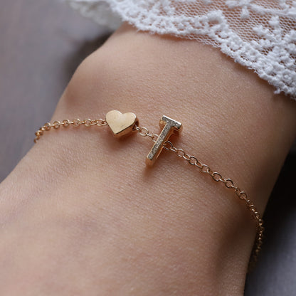Heart Letter Necklace and Bracelet Set