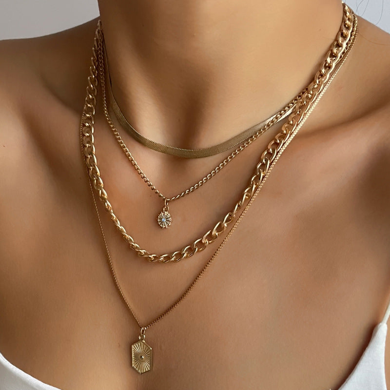 Sun-shaped decorative women?s multi-layer collarbone chain
