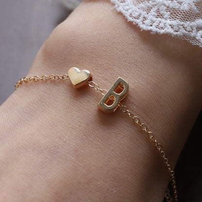 Heart Letter Necklace and Bracelet Set