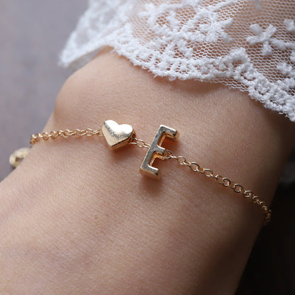Heart Letter Necklace and Bracelet Set