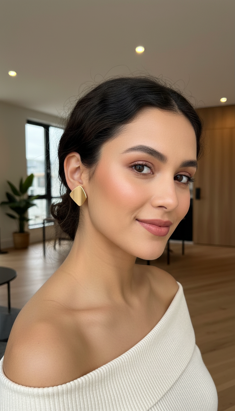 Gold Geometric Earrings with Pearl Accents