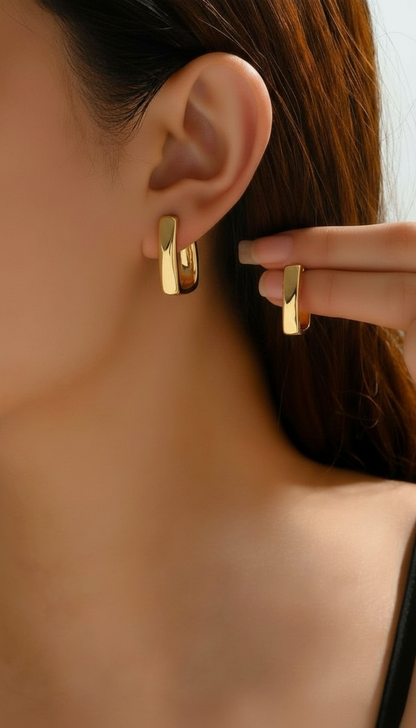 Gold Geometric Earrings with Pearl Accents