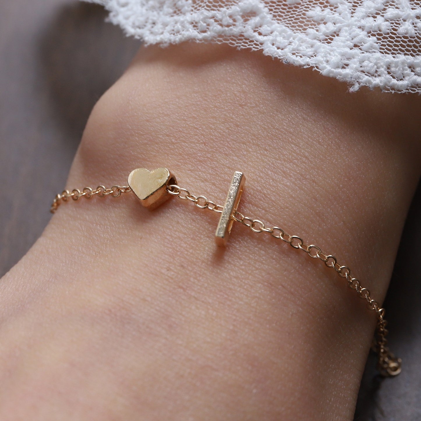 Heart Letter Necklace and Bracelet Set