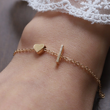 Heart Letter Necklace and Bracelet Set
