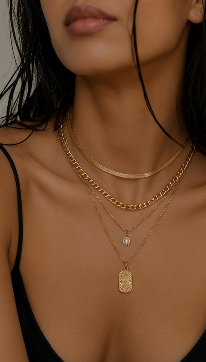 Sun-shaped decorative women?s multi-layer collarbone chain