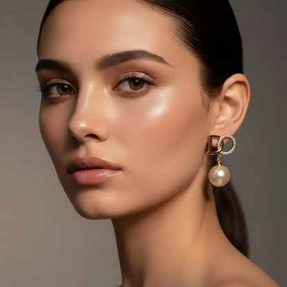 Gold Geometric Earrings with Pearl Accents