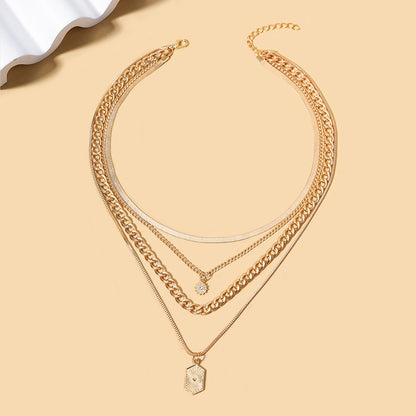 Sun-shaped decorative women?s multi-layer collarbone chain