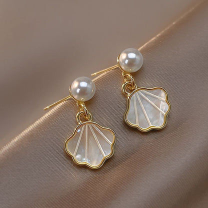 Gold Geometric Earrings with Pearl Accents